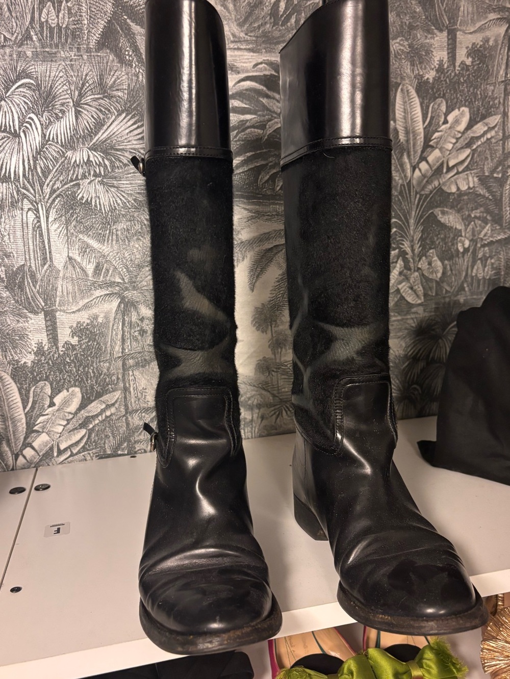 Gucci vintage Black Leather and Calf Hair Over-the-Knee Boots